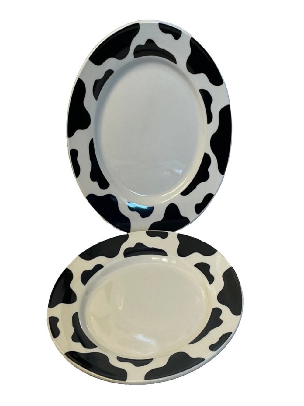 Vintage Cow Print Salad Dessert Plates Set of 2 Black White Stoneware 7.5" China